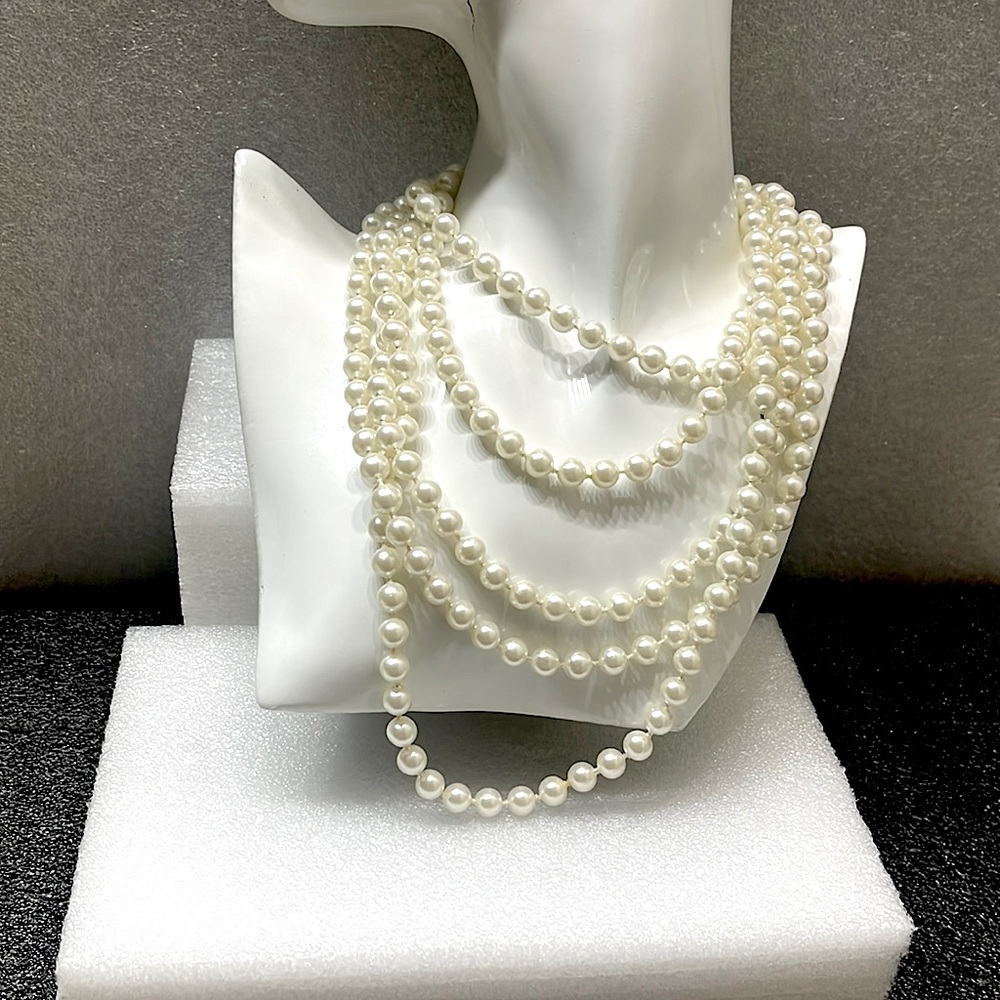 Extra-Long Costume Pearl Beaded Necklace